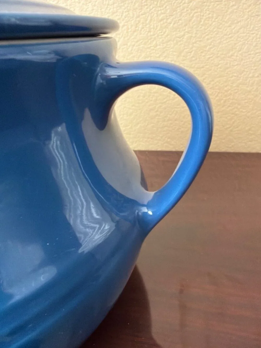 Vintage Le Creuset Blue Stoneware Covered Bean Pot Serving Casserole 4 Qt Soup T